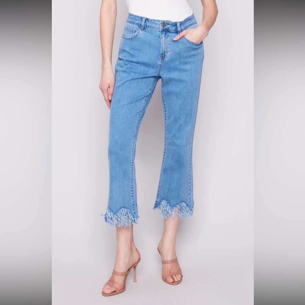 Charlie B Light Blue Frayed Hem Cropped Jeans